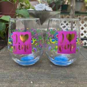 Set of 2 I Heart Vino - Wine Glasses